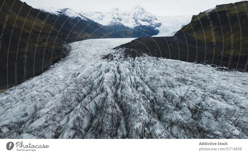 Der majestätische Vatnajokull-Gletscher in der isländischen Landschaft Island Eis Verschlussdeckel Antenne Ansicht Muster Natur kalt Klima Umwelt reisen