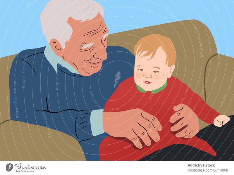 Zärtlicher Moment zwischen Großvater und Enkelkind Baby Zuneigung älter Familie Pflege Liebe Angebot Grafik u. Illustration Lifestyle Kind binden Sanftmut