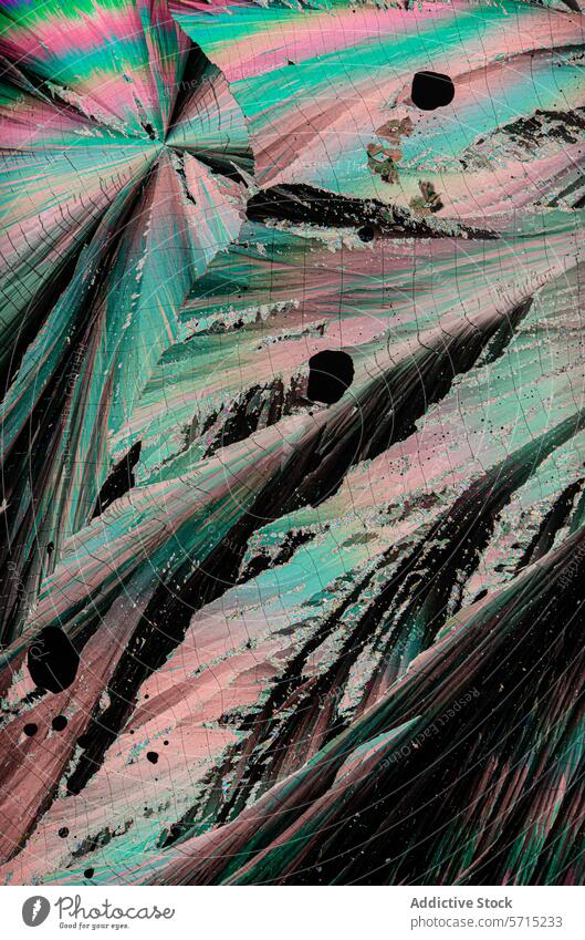 Lebendige rosa und grüne abstrakte Kristalltextur Textur Kristalle pulsierend Farbe Mineral Muster schwarz Lücke linear Struktur Detailaufnahme mikroskopisch