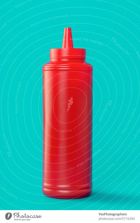 Ketchup-Plastikflasche isoliert auf blauem Hintergrund blanko Flasche hell Catsup Sauberkeit Farbe Gewürz Textfreiraum Sahne Küche ausschneiden lecker Design