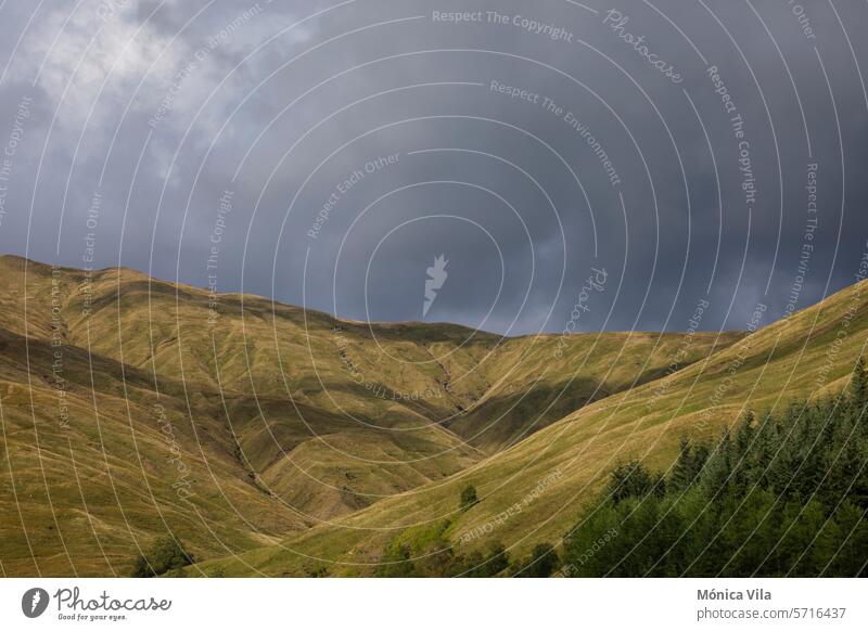 Generiertes Bild Luftaufnahme Auch Brücke von Orchy Schottland Highlands Berge grünes Gras Wald Natur Landschaft Hügel Berge u. Gebirge Wolken wandern