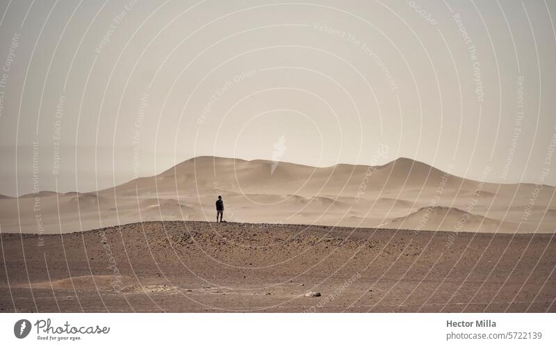 Kleine Figur in einer Landschaft der Paracas-Wüste, in Peru wüst Natur Sand Ferien & Urlaub & Reisen Wüstenlandschaft Wüstensand Berge u. Gebirge Sonnenlicht