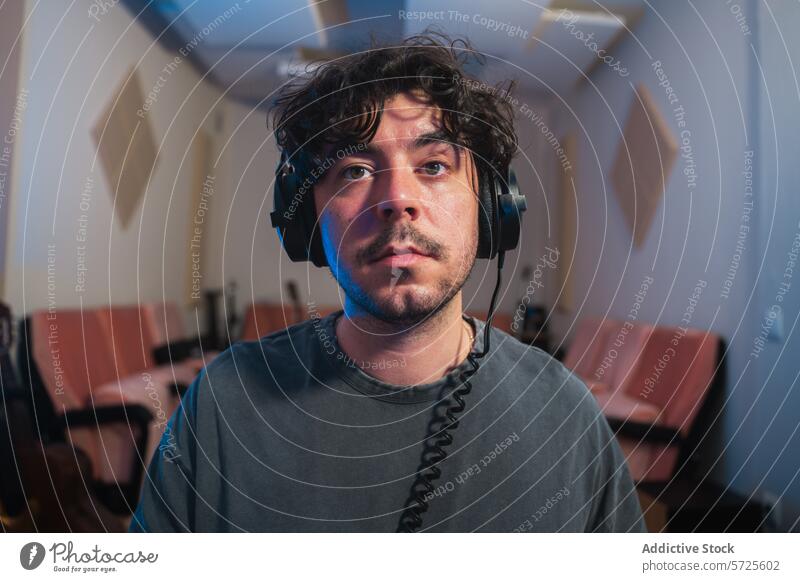 Musikproduzent in einem Tonstudio Produzent Klang Atelier Aufnahme Kopfhörer akustisch Panel professionell Audio Ingenieur Inszenierung Gerät