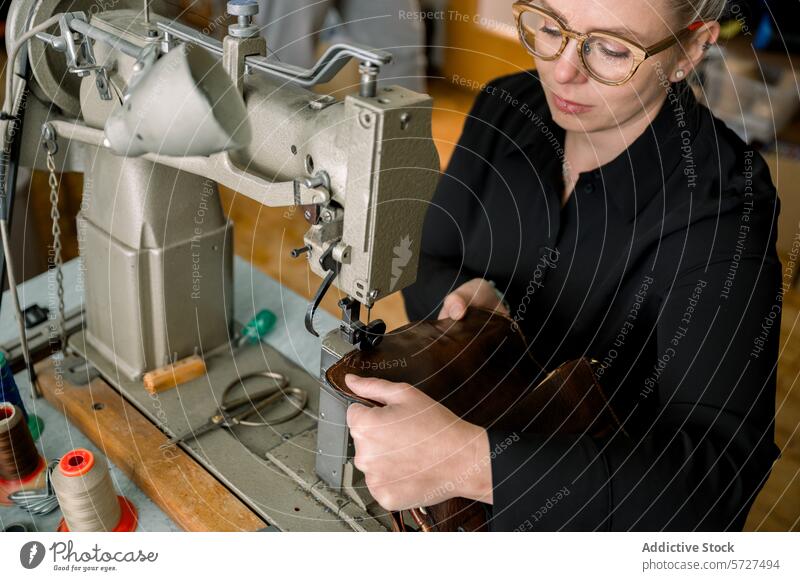 Schuhmacher bei der Arbeit in einer österreichischen Werkstatt Schuster Österreich Nähmaschine Leder Reparatur Handwerk Kunstgewerbler Handwerkskunst Beruf
