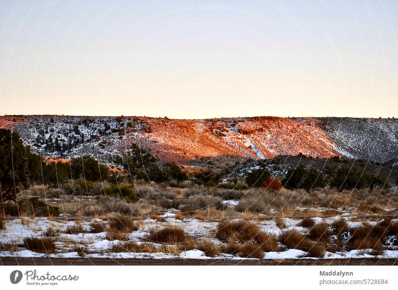 Schneebedeckter Wüstenkamm in Arizona wüst USA Ferien & Urlaub & Reisen Landschaft Farbfoto Außenaufnahme Natur Felsen Schlucht Tag Tourismus Menschenleer