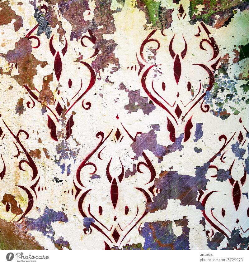 Alte Tapete alt historisch Dekoration & Verzierung Ornament abblättern Wand Vergänglichkeit Tapetenmuster edel Farbe