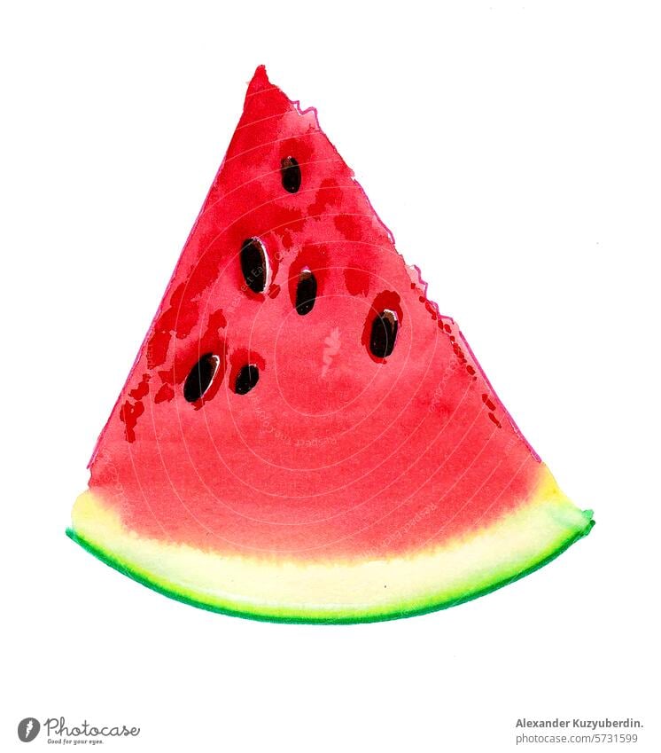 Scheibe einer Wassermelone. Aquarell Skizze Wasserfarbe Frucht Beeren Lebensmittel Ernte saftig süß Kunst Kunstwerk