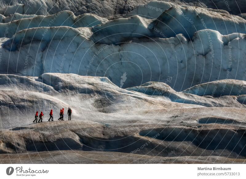 Eine Gruppe von Wanderern auf einem Gletscher in Alaska, USA Landschaft Sport reisen Menschen Natur Abenteuer Wanderung Menschengruppe extrem Eis Crevasse blau