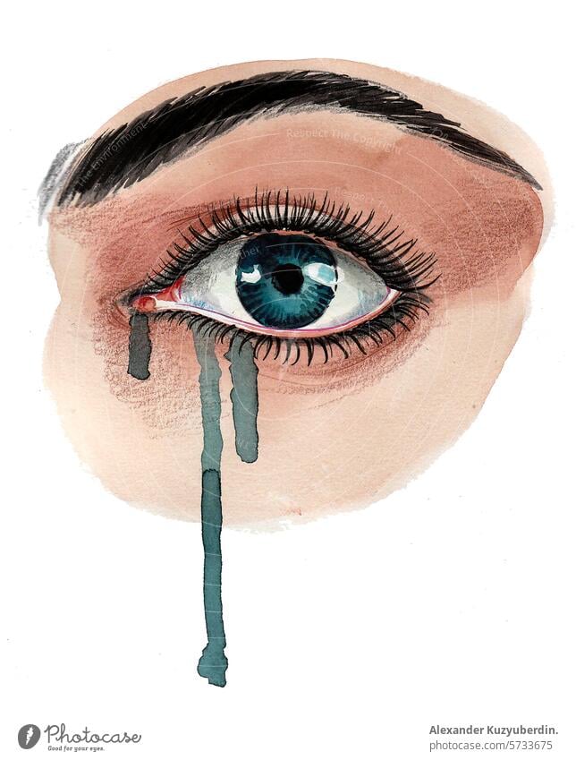 Schönes weinendes Auge. Hand gezeichnet Retro-Stil Illustration Tränen Weinen traurig schön Kunst Kunstwerk Zeichnung Skizze Malerei