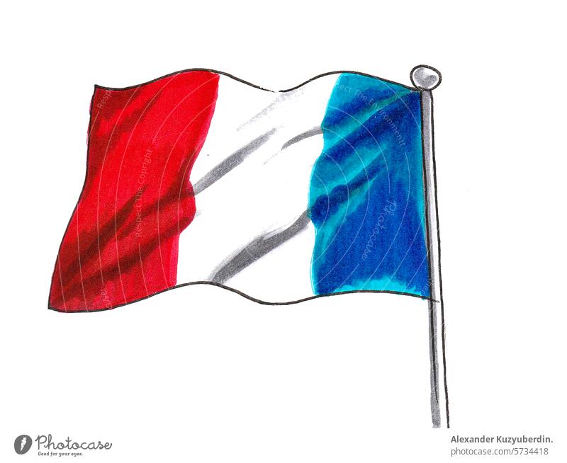 Französische Flagge. Handgezeichnete Illustration im Retro-Stil französische Flagge Frankreich Symbol Nation Kunst Kunstwerk Zeichnung Skizze Cliparts
