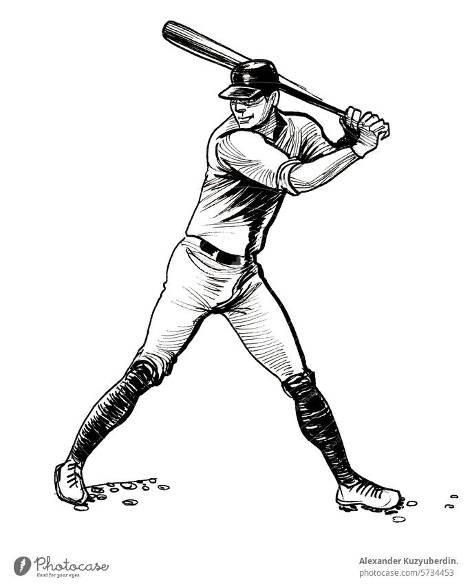 Baseball-Spieler. Hand gezeichnet Retro-Stil Illustration Sport Sportler Athlet Kunst Kunstwerk Zeichnung Skizze Tusche schwarz und weiß
