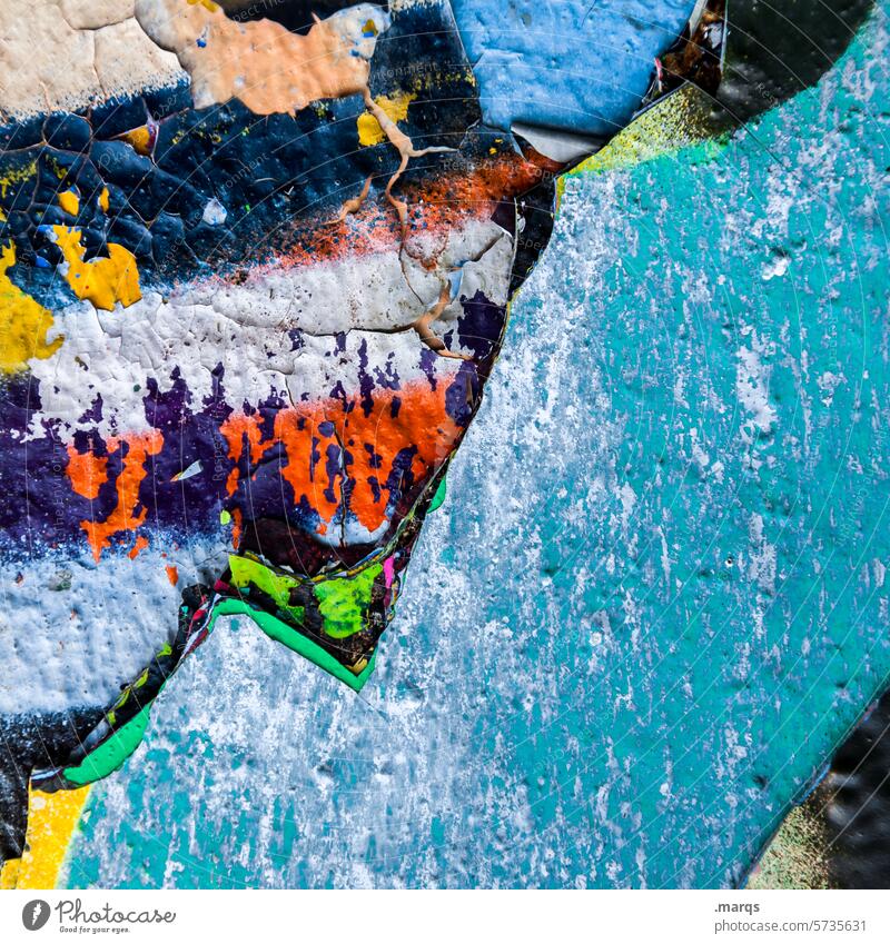 Wandel Farbstoff Farbe trashig Mauer Wandel & Veränderung abblättern Verfall Strukturen & Formen abstrakt chaotisch mehrfarbig Stil Vielfältig viele Abnutzung