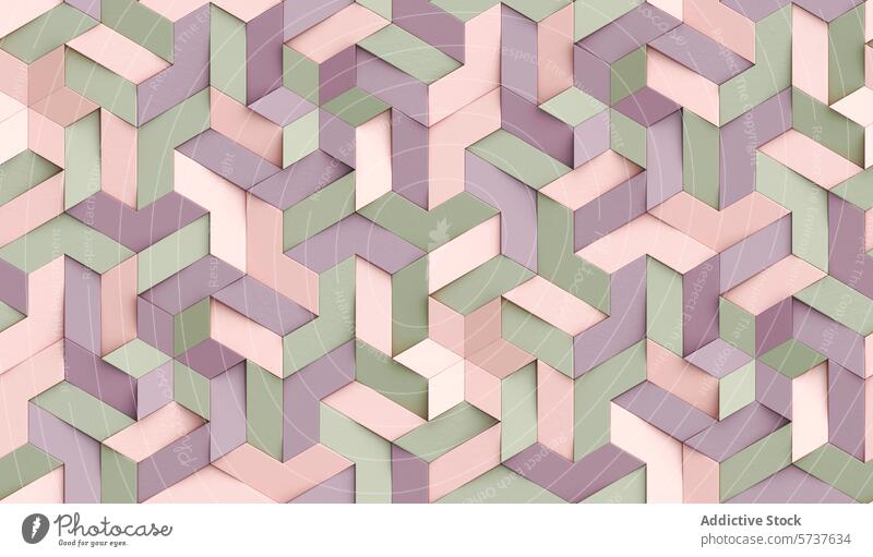 3D Wallpaper Origami-Mosaik aus bunten Partikeln in Pastellfarben Tapete Kinder Hintergrund rosa grün Fliesen u. Kacheln übergangslos Stock Muster elegant Stern