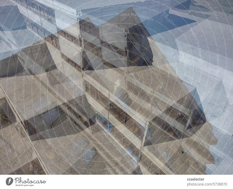 Doppelbelichtung eines Hochhausmodells Architektur modern Stadt Menschenleer Moderne Architektur Außenaufnahme Bauwerk Farbfoto Strukturen & Formen Fassade