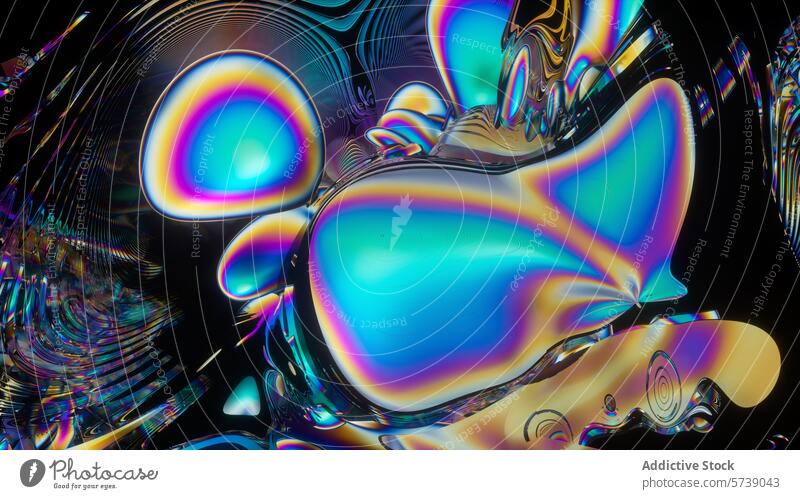 Abstrakte bunte Flüssigkeit Formen auf einem dunklen Hintergrund abstrakt Farbe liquide Steigung neonfarbig Reflexion & Spiegelung digital Kunstwerk pulsierend