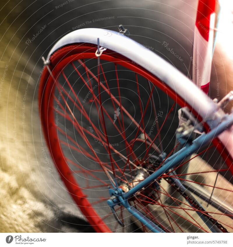 Roter Flitzer - Rotes Hinterrad eines Fahrrades rot silber Fahrradkette Fahrzeug Farbfoto Menschenleer Außenaufnahme Metall Detailaufnahme Nahaufnahme Tag alt