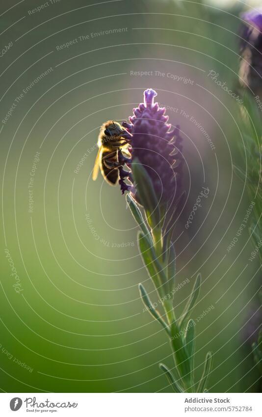 Biene beim Pollensammeln auf Lavendel in Málaga Blume Nahaufnahme Insekt Pflanze Natur Makro Sammeln Malaga Licht Tierwelt botanisch Flora Fauna purpur grün