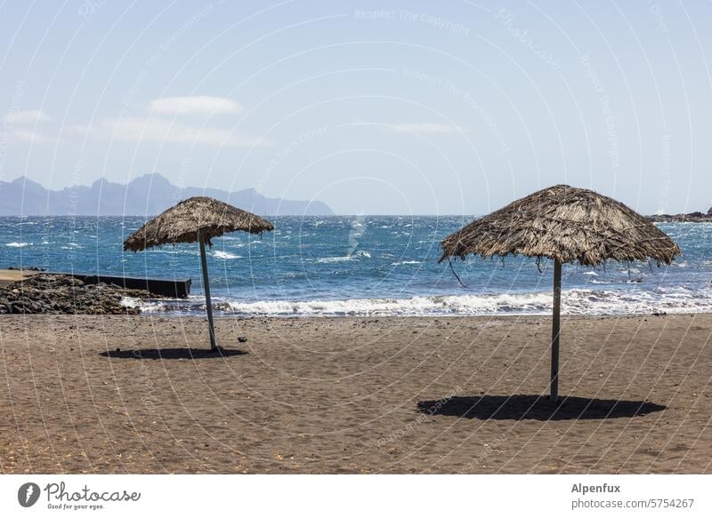 Atlantik Sandstrand mit Sonnenschirmen in der Sonne Strand Sommer Ferien & Urlaub & Reisen Sommerurlaub Meer Küste Sonnenbad Erholung Tourismus Schönes Wetter