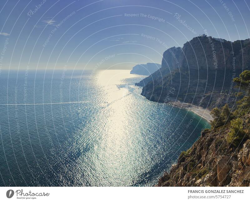 Landschaft an der Küste von Benitachell, Provinz Alicante in Spanien. benitachell alicante Europa horizontale Aufnahme Spanisch MEER Wasser Meer Himmel Felsen