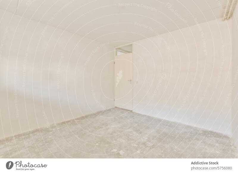 Leeres, renovierungsbedürftiges Zimmer mit strukturiertem Boden Raum leer Renovierung Beton Stock Textur Wand Innenbereich weiß blanko schmucklos wohnbedingt