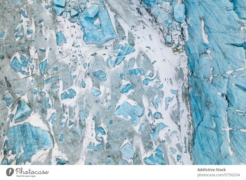 Luftaufnahme der isländischen Gletschertexturen und Gletscherspalten Antenne Island Crevasse Eis Textur natürlich Schönheit geologisch Funktion Muster blau