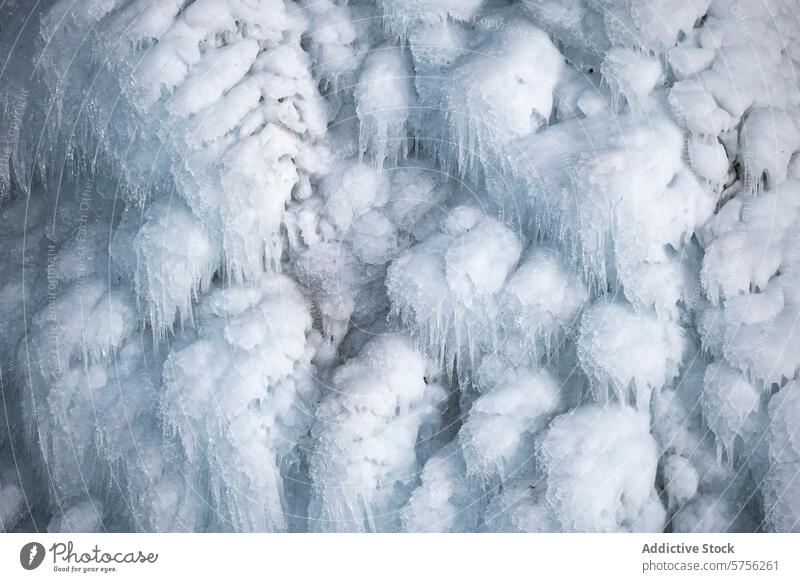 Isländische Winterlandschaft mit Eiszapfen und Schnee Island Nahaufnahme Natur kalt Frost Textur Muster Kristalle gefroren weiß Kälte arktische nordisch Klima