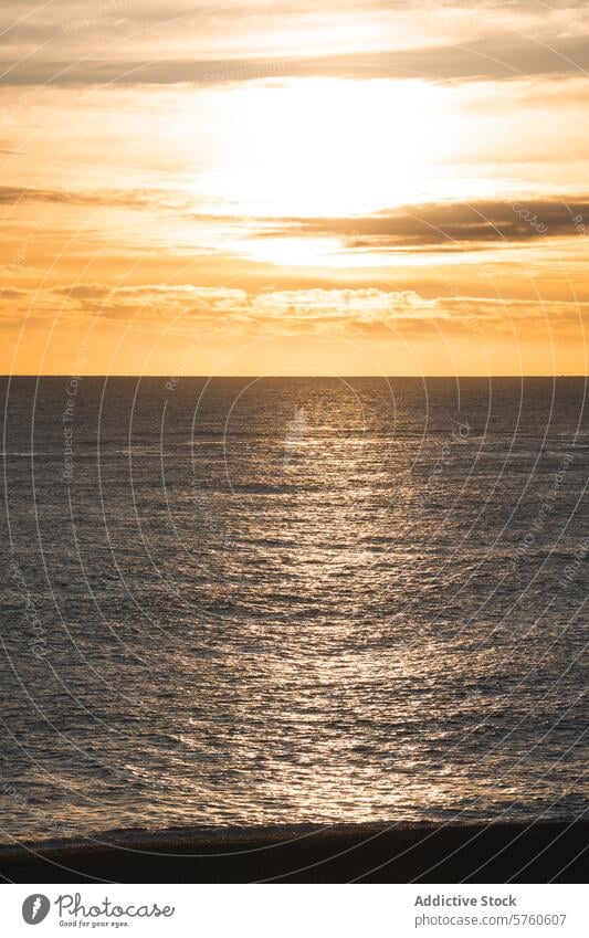 Die goldene Sonne erhebt sich über dem Horizont und wirft ein warmes Licht auf die ruhigen Gewässer vor der isländischen Küste. Sonnenaufgang Wasser glühen MEER