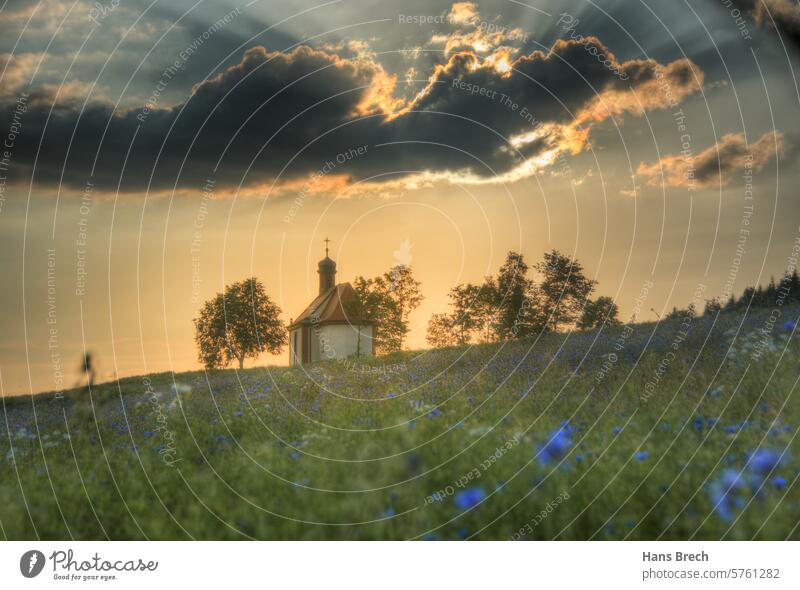 Anna-Kapelle bei Stettfeld Bayern Deutschland Franken HAS Haßberge Orte Unterfranken Himmel Blüten Sonnenuntergang Wolken Landschaft romantisch Sonnenstrahlen
