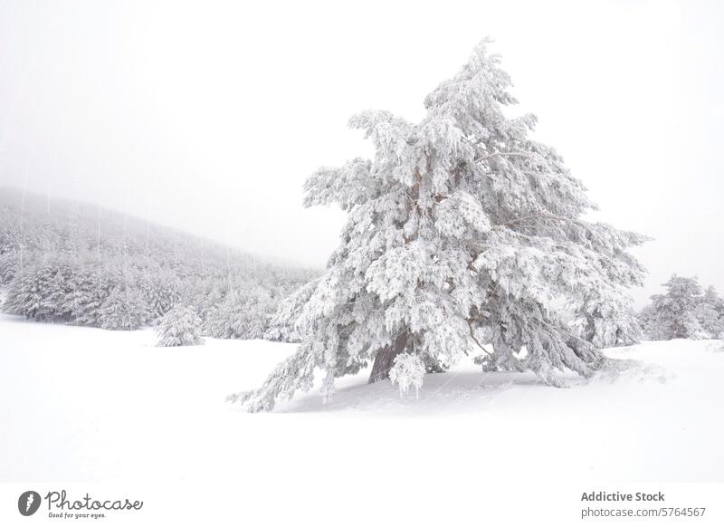Schneebedeckte Aleppo-Kiefern im Nationalpark Guadarrama Winter Landschaft Zirbelkiefer Wald ruhig Gelassenheit weiß frostig Bäume Guadarrama-Nationalpark Natur