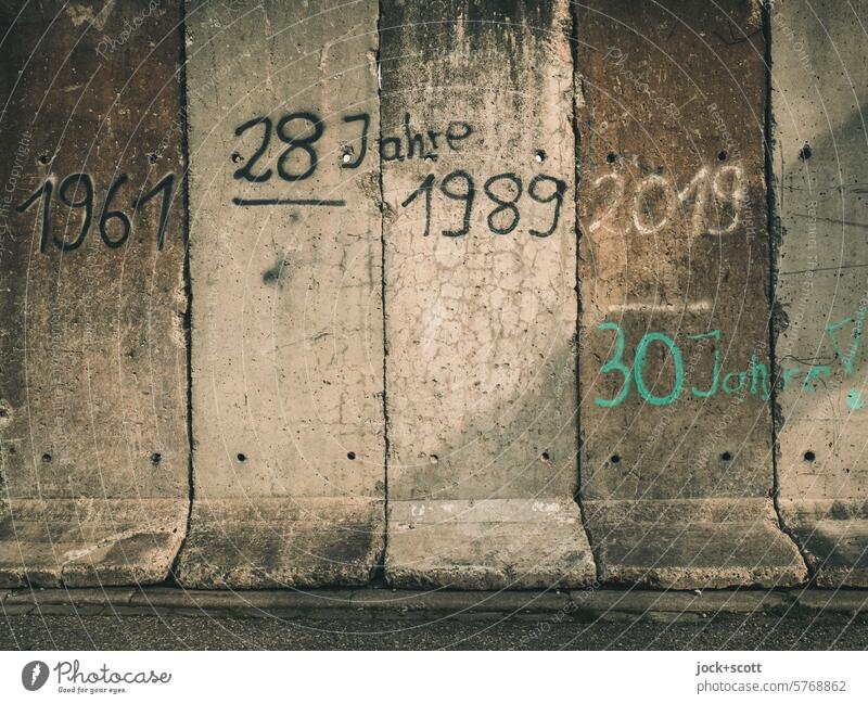 karlsruhelos ….  Jahreszahlen auf der Mauer Ziffern & Zahlen grau Termin & Datum Schriftzeichen Schilder & Markierungen Segmente Deutsch Erinnerung Karlsruhe