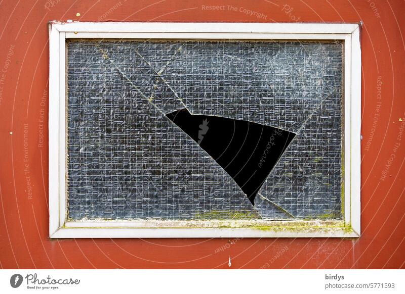 zerbrochene Scheibe in einer Tür Glas Fenster kaputt Glasausschnitt Türe Sprung Glasschaden Zerbrochenes Fenster Glasscheibe gebrochen Riss Zerstörung