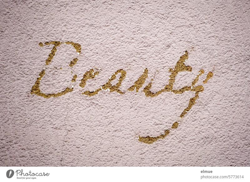 unbrauchbar I Reste eines ehemaligen, überstrichenen Werbeschriftzuges - Beauty - an einer Wand beauty Schönheit schön Schönheitssalon marode Kosmetik Werbung