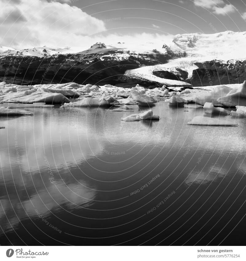 Wolkenspiegel Wasser Lagune Eis Island kalt Gletscher Eisberg Landschaft Schnee Frost Natur See Berge u. Gebirge Himmel Klima Ferien & Urlaub & Reisen gefroren