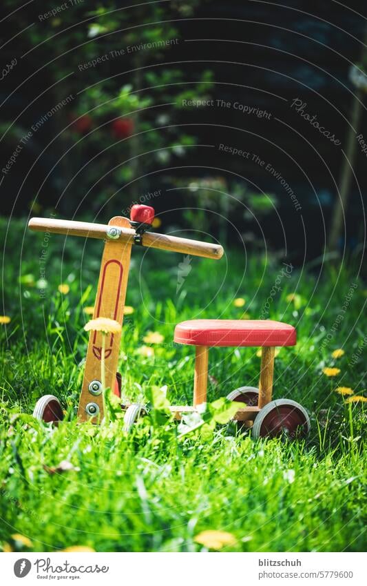Ein altes Laufrad im Detail Kind Fahrrad Kindheit Kleinkind Spielen Fahrradfahren Bewegung Freizeit & Hobby Rad Spielzeug Nahaufnahme Dteailaufnahme Mobilität