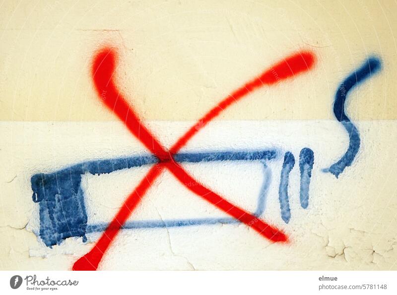 Zähne zsmmnbßn (wenn man Raucher ist) I Graffiti - blaue Zigarette rot durchgestrichen Rauchverbot no smoking Nichtraucherzone Gesundheit rauchfrei stilisiert