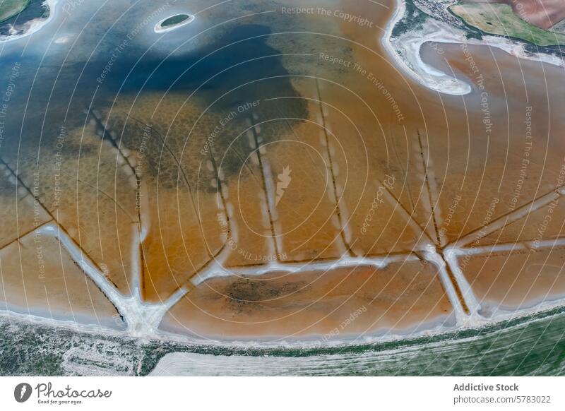 Luftaufnahme der verschlungenen Salzlagunen in Toledo, Spanien Antenne Ansicht Dröhnen Foto Lagune Muster Natur Erde Ton komplex Landschaft Geografie Wasser