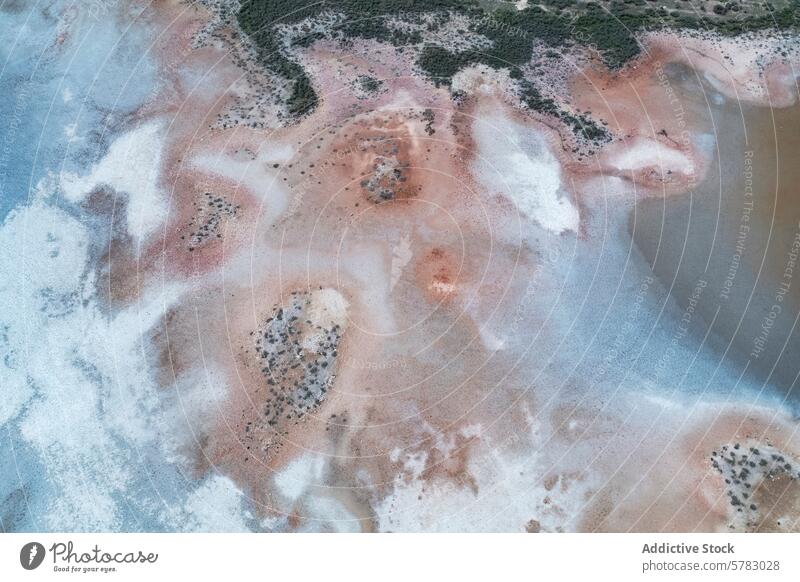 Luftaufnahme der farbenfrohen Salzlagunen in Toledo, Spanien Antenne Ansicht Dröhnen Fotografie Lagune natürlich Muster pulsierend Farbe Landschaft Wasser Pfand