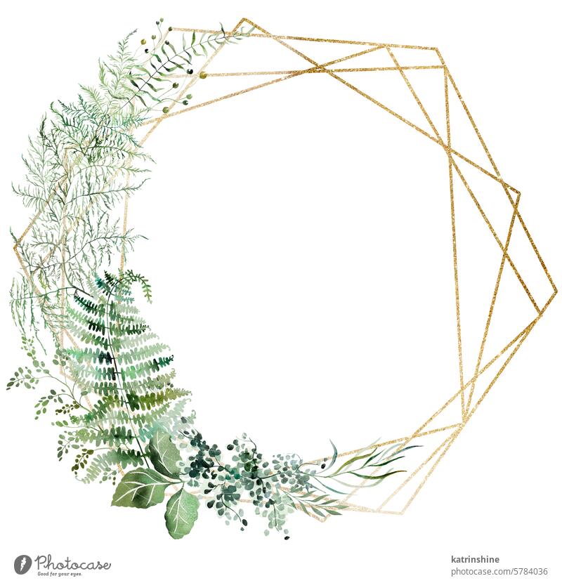 Runder Rahmen mit Aquarell Farn Zweige mit grünen Blättern isoliert Illustration, botanische Hochzeit Geburtstag Zeichnung Element exotisch Garten