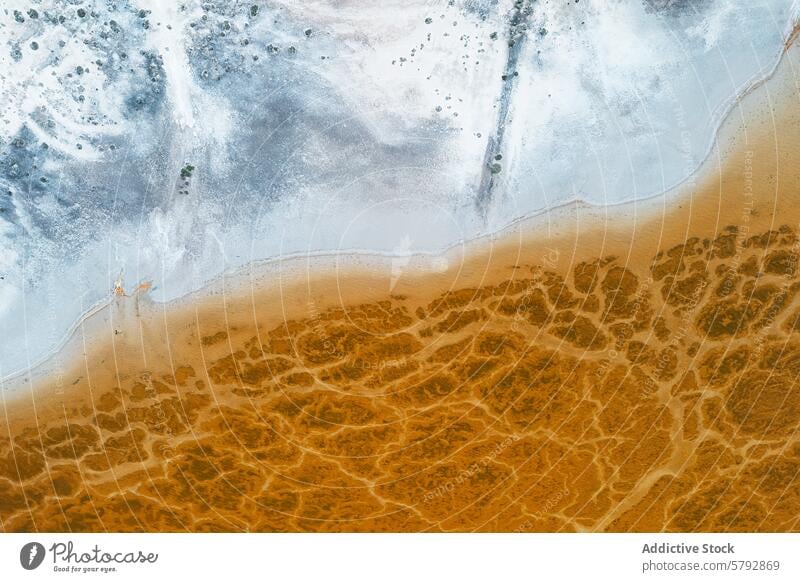 Luftaufnahme der Salzlagunen in Toledo Antenne Ansicht Lagune erdig Ton Muster hypnotisierend Bildteppich Landschaft abstrakt Mineral Sediment Wasser Erde