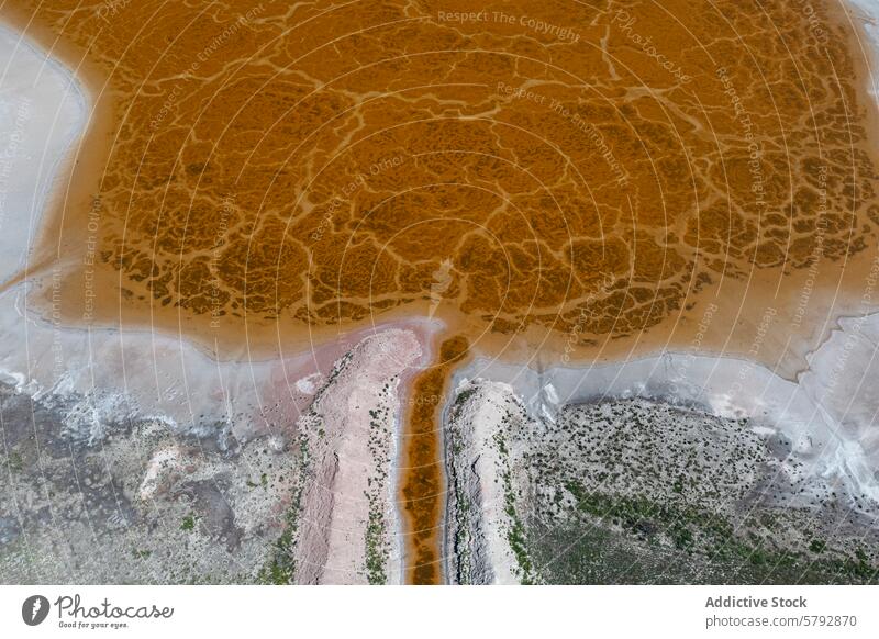 Luftaufnahme der farbenfrohen Salzlagunen in Toledo Antenne Ansicht Lagune Muster Natur Artistik Textur Mineral Kochsalzlösung Wasser natürlich Landschaft