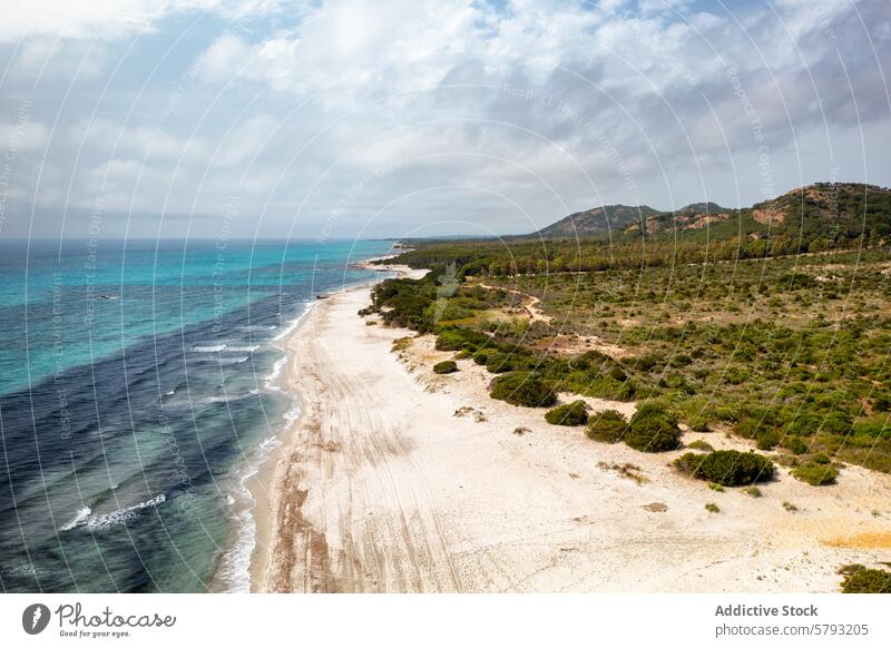 Küstenlandschaft Sardiniens mit klarem blauem Wasser Italien Strand Luftaufnahme Küstenstreifen Landschaft MEER klares Wasser türkis mediterran Sand Ufer