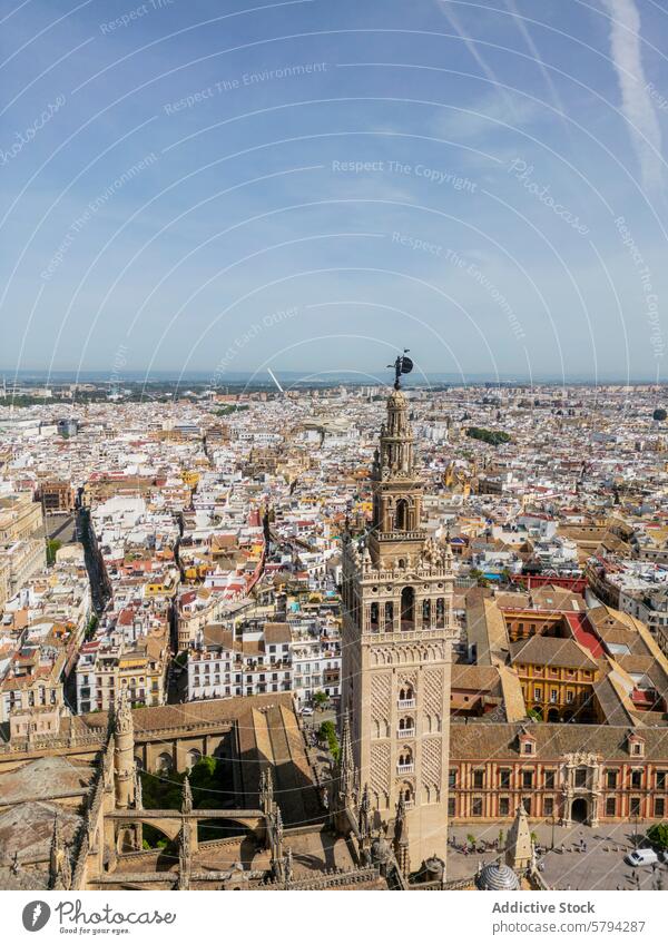 Luftaufnahme der historischen Wahrzeichen und des Flusses von Sevilla Antenne Ansicht Kathedrale la giralda Bildhauerei Symbol Großstadt maestranza