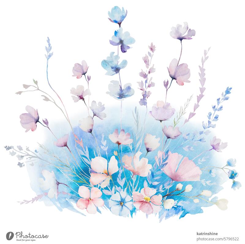 Bouquet mit Aquarell Pastell wilde Blumen und Blätter, handgezeichnete Hochzeit Illustration gemacht Geburtstag botanisch Zeichnung Element Garten vereinzelt