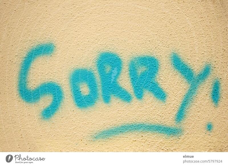 Alles wird gut I SORRY ! steht in hellblau an einer Hauswand sorry Entschuldigung Graffiti Verzeihung traurig alles wird gut tut mir leid Schmiererei