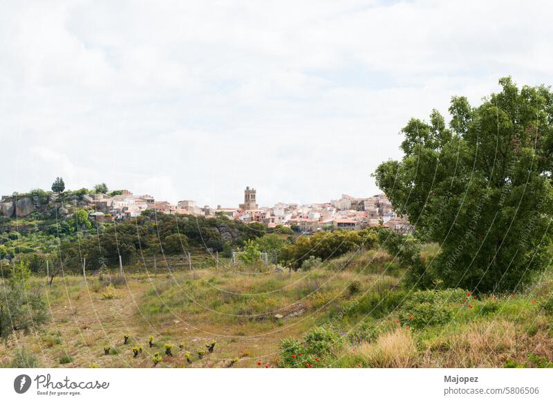 Blick auf die Fermoselle aus der Ferne. Zamora, Spanien Keller Dorf Stadt panoramisch Panorama Sonnenuntergang Turm mittelalterlich Historie Antenne reisen