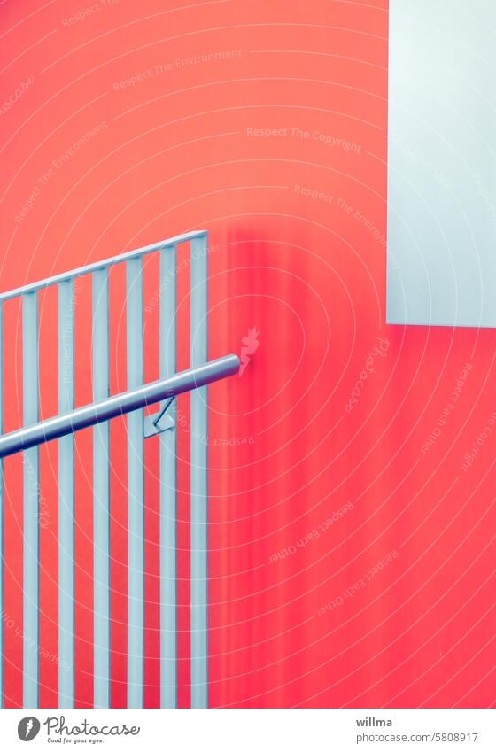 grafische Treppenhaus-eROTik Treppengeländer Handlauf Edelstahl Metall rot Geländer aufwärts