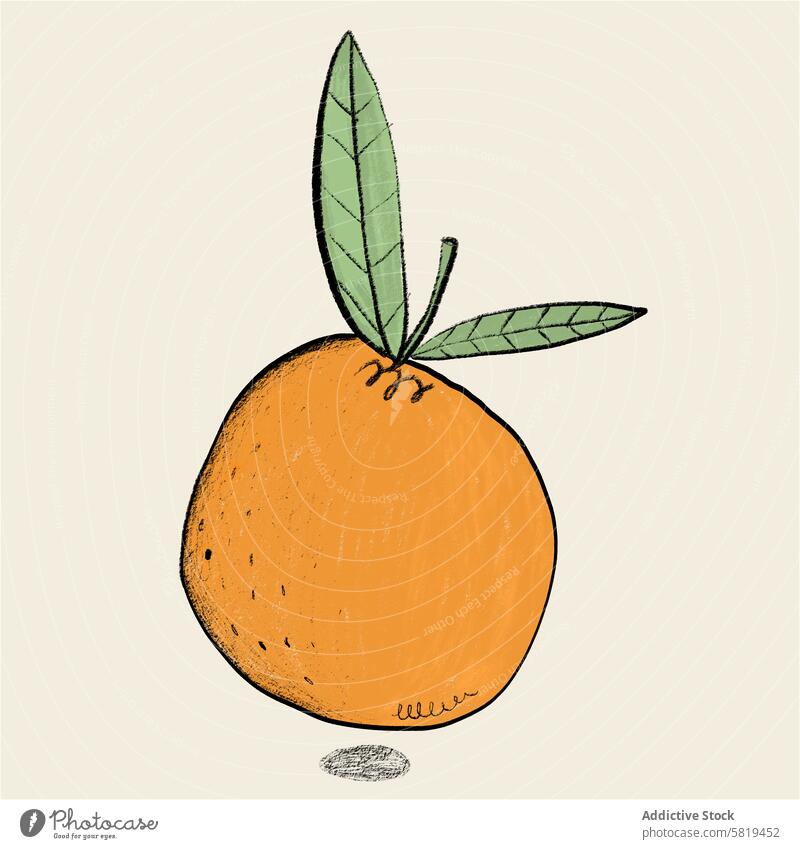 Orangefarbene Illustration mit strukturierten Details Grafik u. Illustration orange Frucht handgezeichnet texturiert digital Blatt grün Farbe Kunst Zeichnung