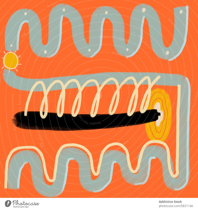 Abstrakte geometrische Kunst auf orangefarbenem Hintergrund abstrakt digital Malerei Muster wellig Linie Sonne Grafik u. Illustration konzentrisch Rechteck