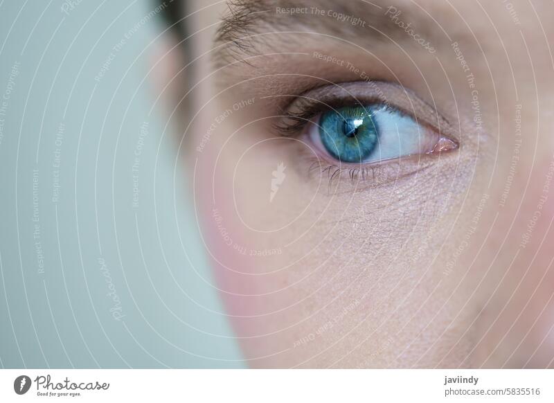 Close-up-Porträt einer schönen kaukasischen Frau Kaukasier Auge blau blaue Augen Nahaufnahme Erwachsener Frische sorgenfrei Makrofotografie Glamour menschlich