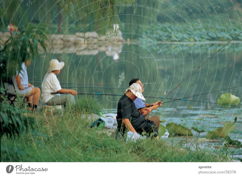 Chinesische Angler im Sommerpalast Beijing China See ruhig Stimmung Peking alter sommerpalast